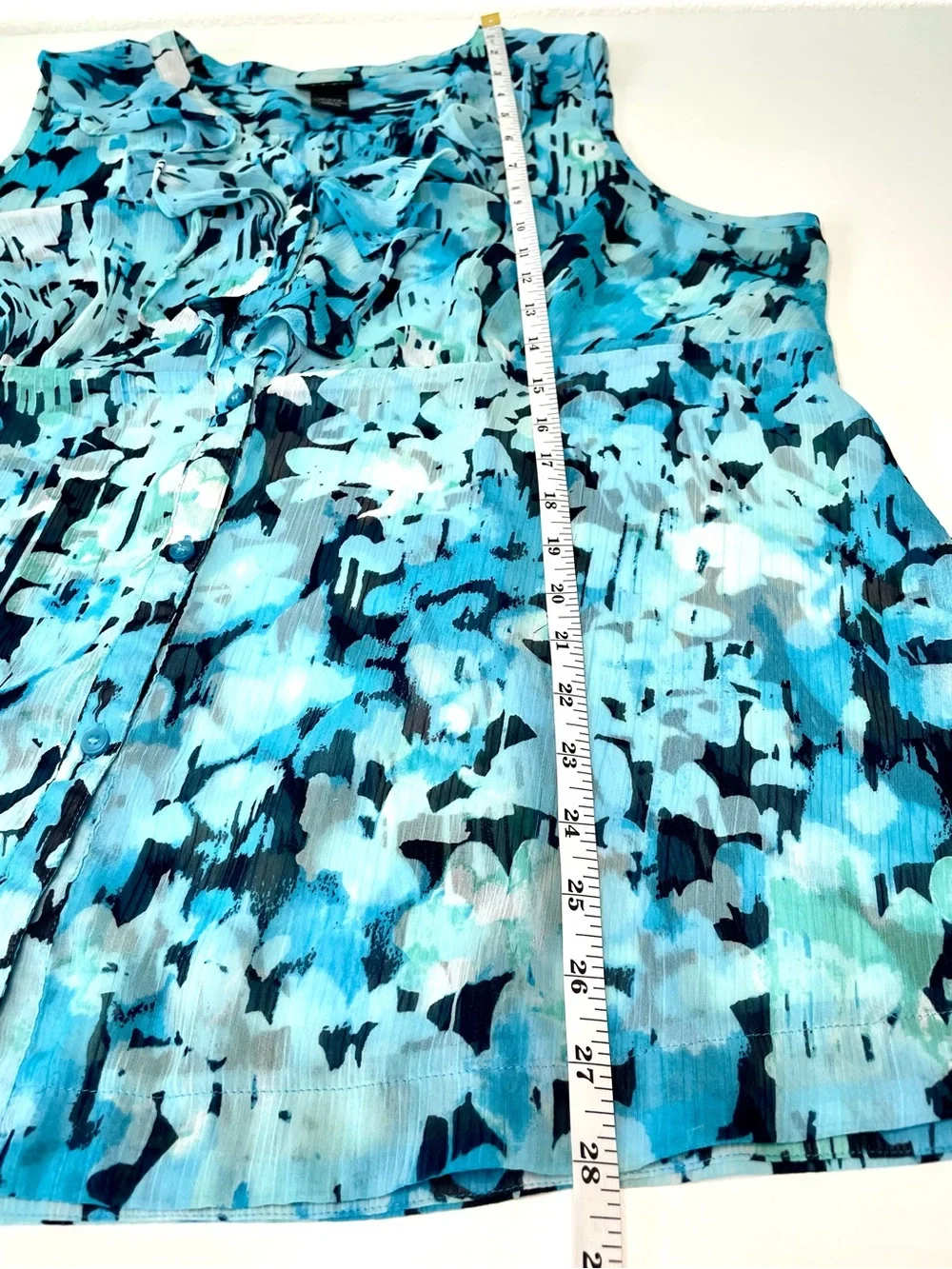 Lane Bryant Blue Multi-Colored Floral Ruffle V-Neck Empire Waist Top Sz 18/22 W